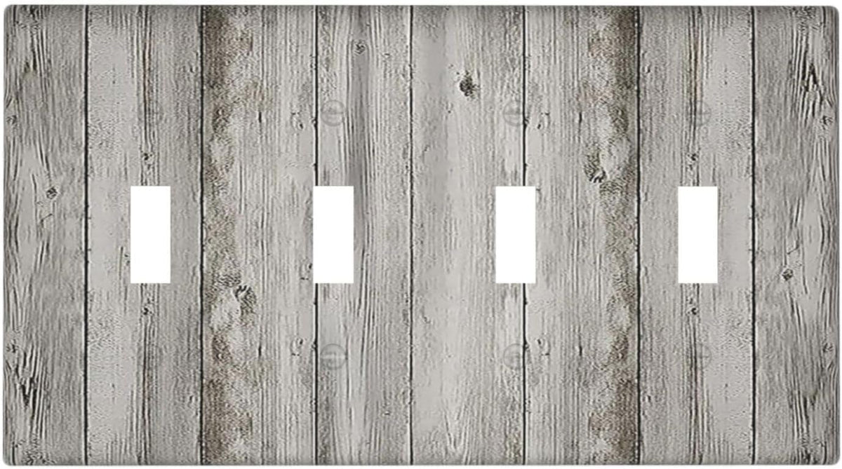 Light Switch Covers Farmhouse Rustic Grey Barn Door Wood Quad Toggle Electrical Faceplate 4 Gang
