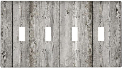 Light Switch Covers Farmhouse Rustic Grey Barn Door Wood Quad Toggle Electrical Faceplate 4 Gang