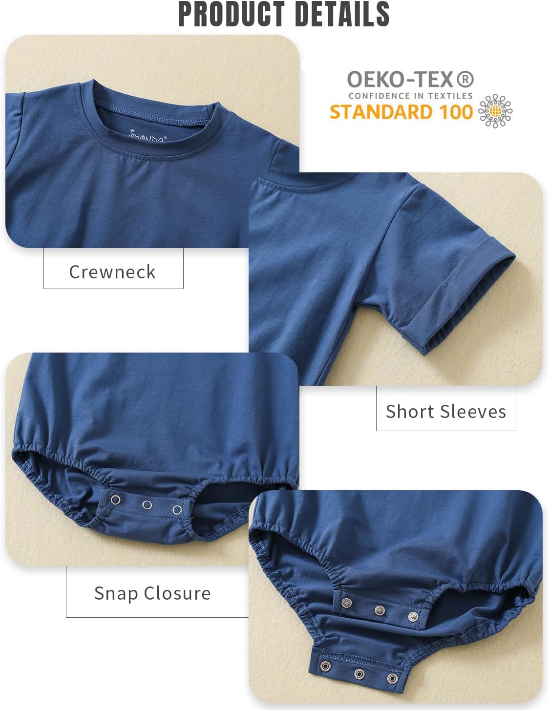 Jimonda Baby Bubble Romper Boy Girl Solid Color T-Shirt Outfits Short Sleeve Bodysuit Organic