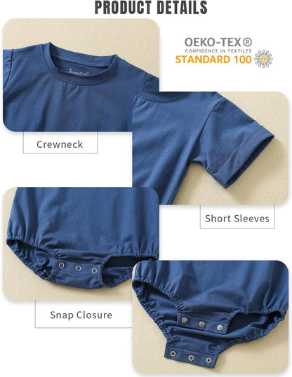 Jimonda Baby Bubble Romper Boy Girl Solid Color T-Shirt Outfits Short Sleeve Bodysuit Organic