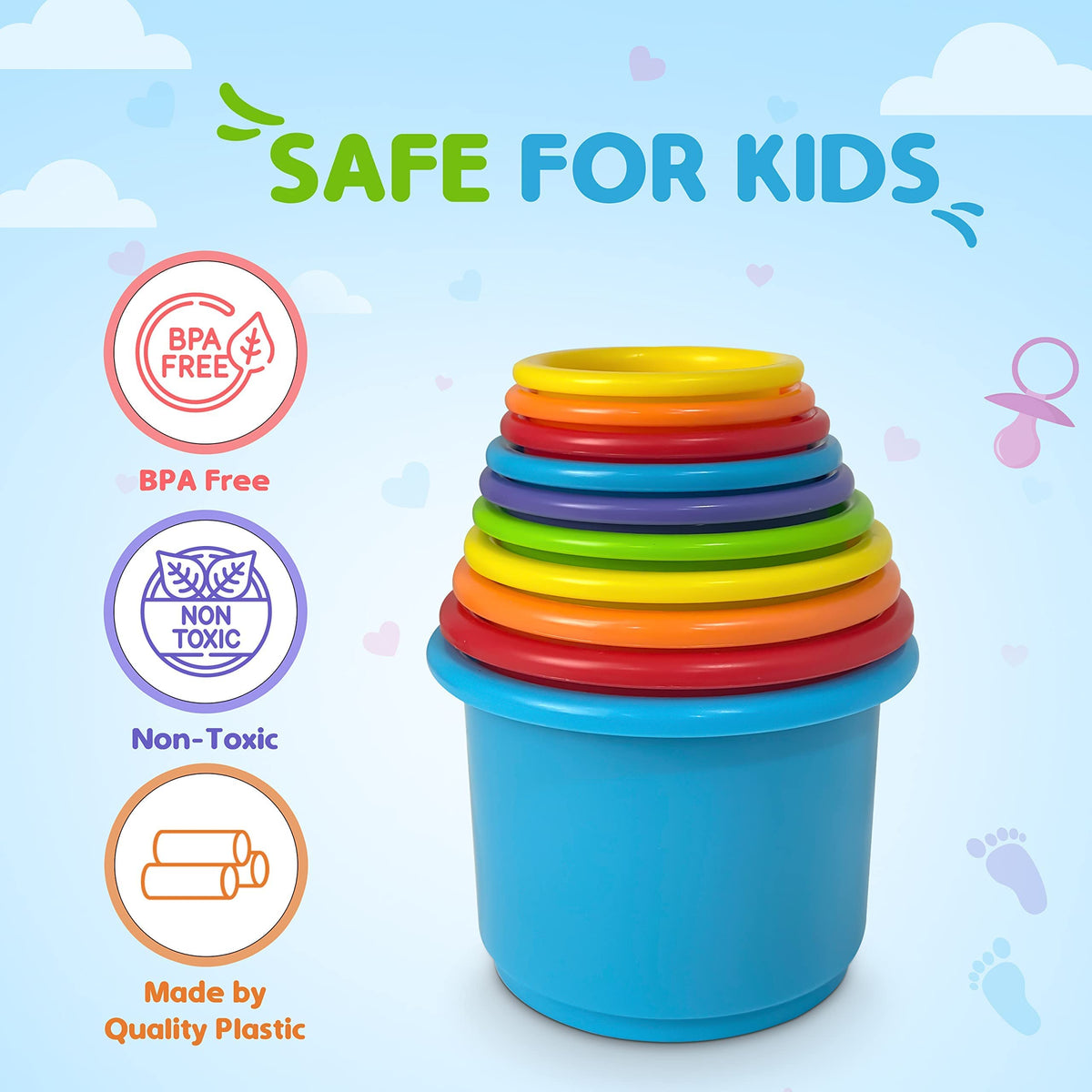 KIDSTHRILL Rainbow Colors Baby Stacking Cups for Toddlers, Tall Baby Stacking Toys Nesting Cups