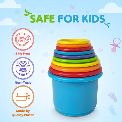 KIDSTHRILL Rainbow Colors Baby Stacking Cups for Toddlers, Tall Baby Stacking Toys Nesting Cups