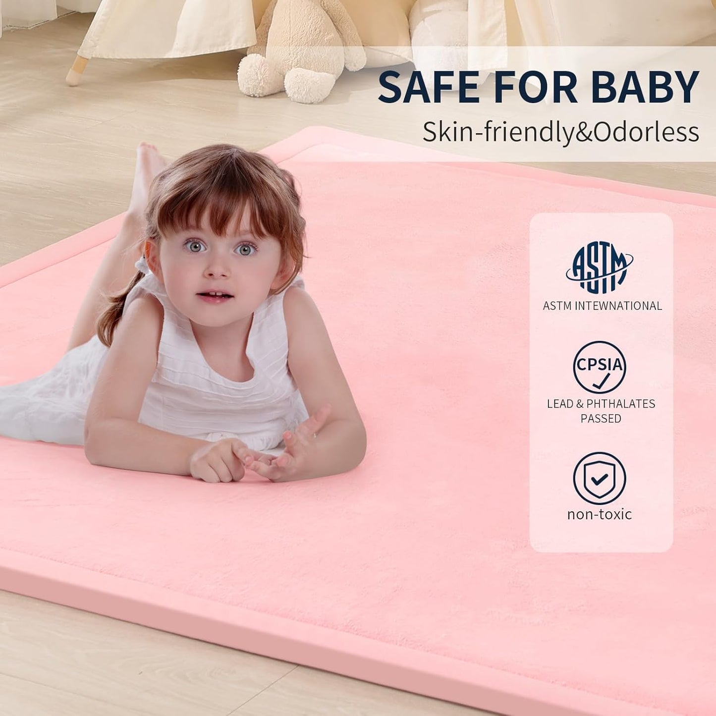 ACOMOPACK Baby Play Mat for Floor 1.3" Thick Memory Foam Play Mat 59"×71" Tummy Time Crawling with