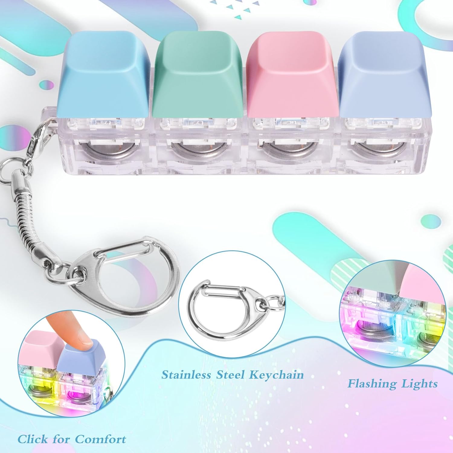 Keyboard Fidget Toys Adults Fidget Keyboard Clicker with LED Light Keychain Sensory Toys for