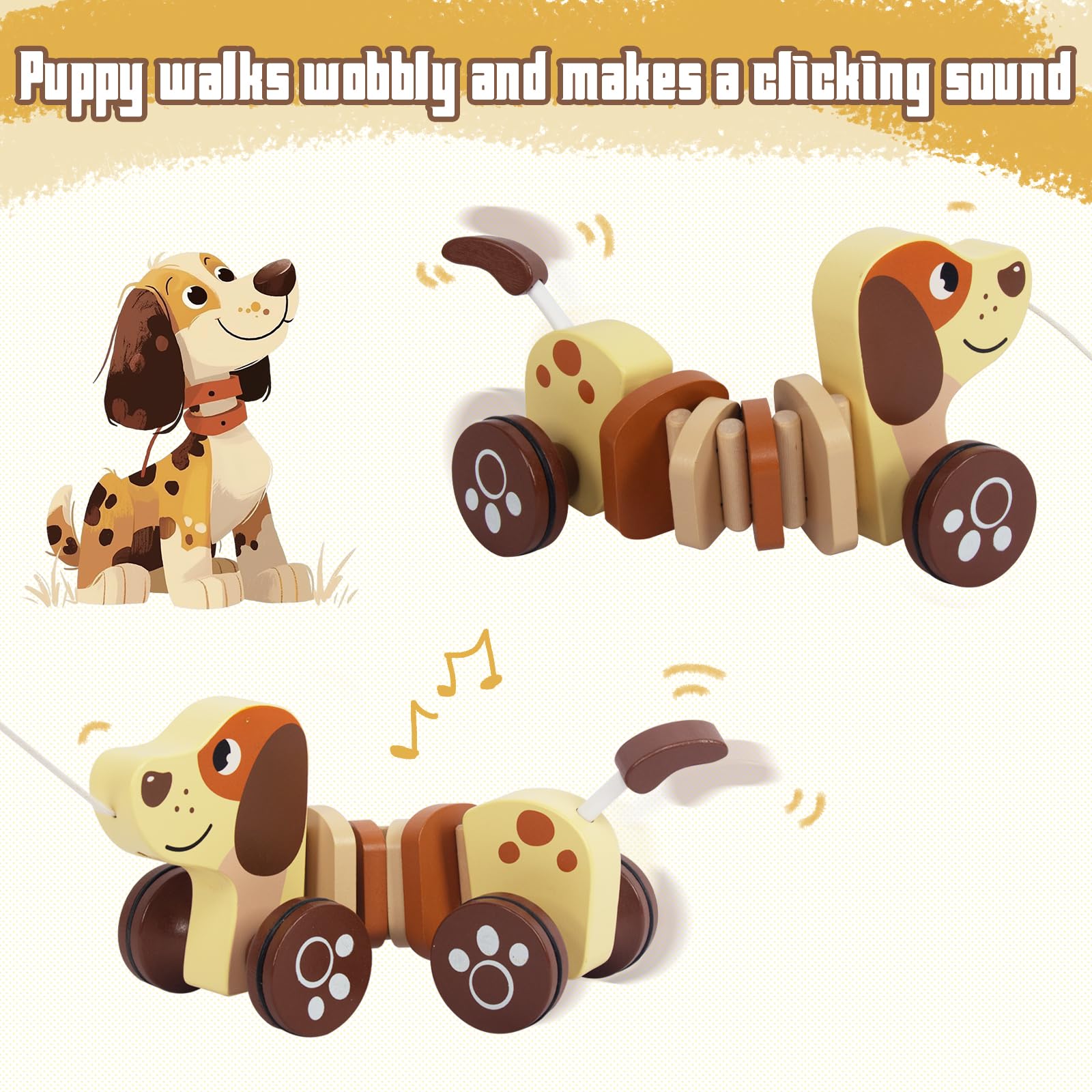 WoodenEdu Baby Toys Car,Wooden Pull Along Toy for Toddlers 1 2 3 Year Olds