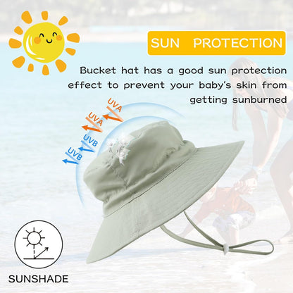 Peecabe Summer Baby Sun Hat for Boys Girls UPF 50+ Wide Brim Toddle Bucket Hat Adjustable Baby