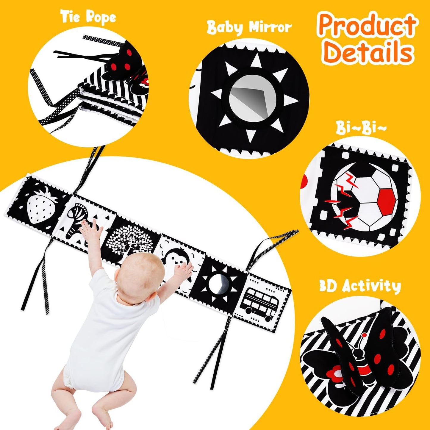 4 PCS Black and White High Contrast Baby Toys 0-3-6 Months Newborn Essential Montessori Toy for
