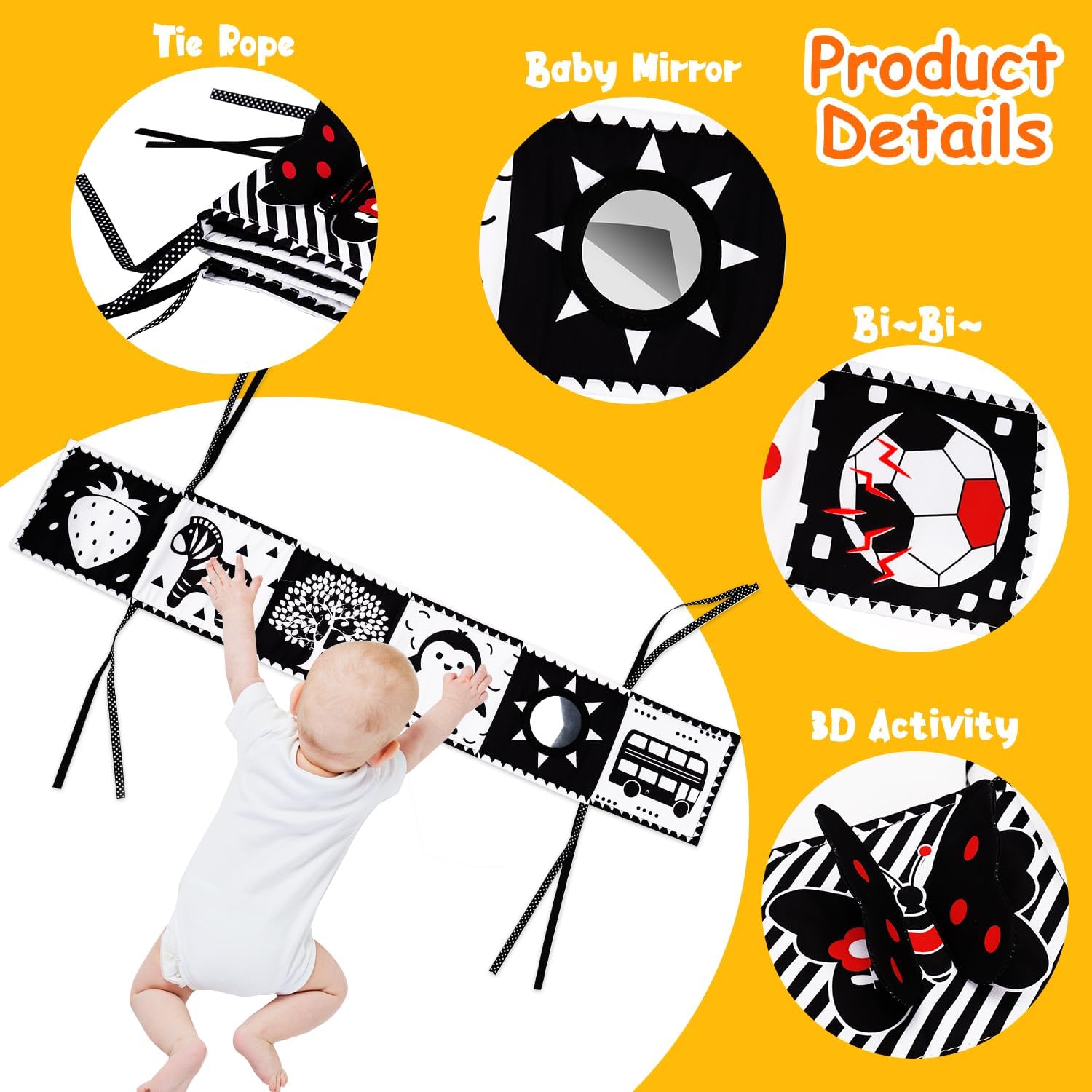 4 PCS Black and White High Contrast Baby Toys 0-3-6 Months Newborn Essential Montessori Toy for