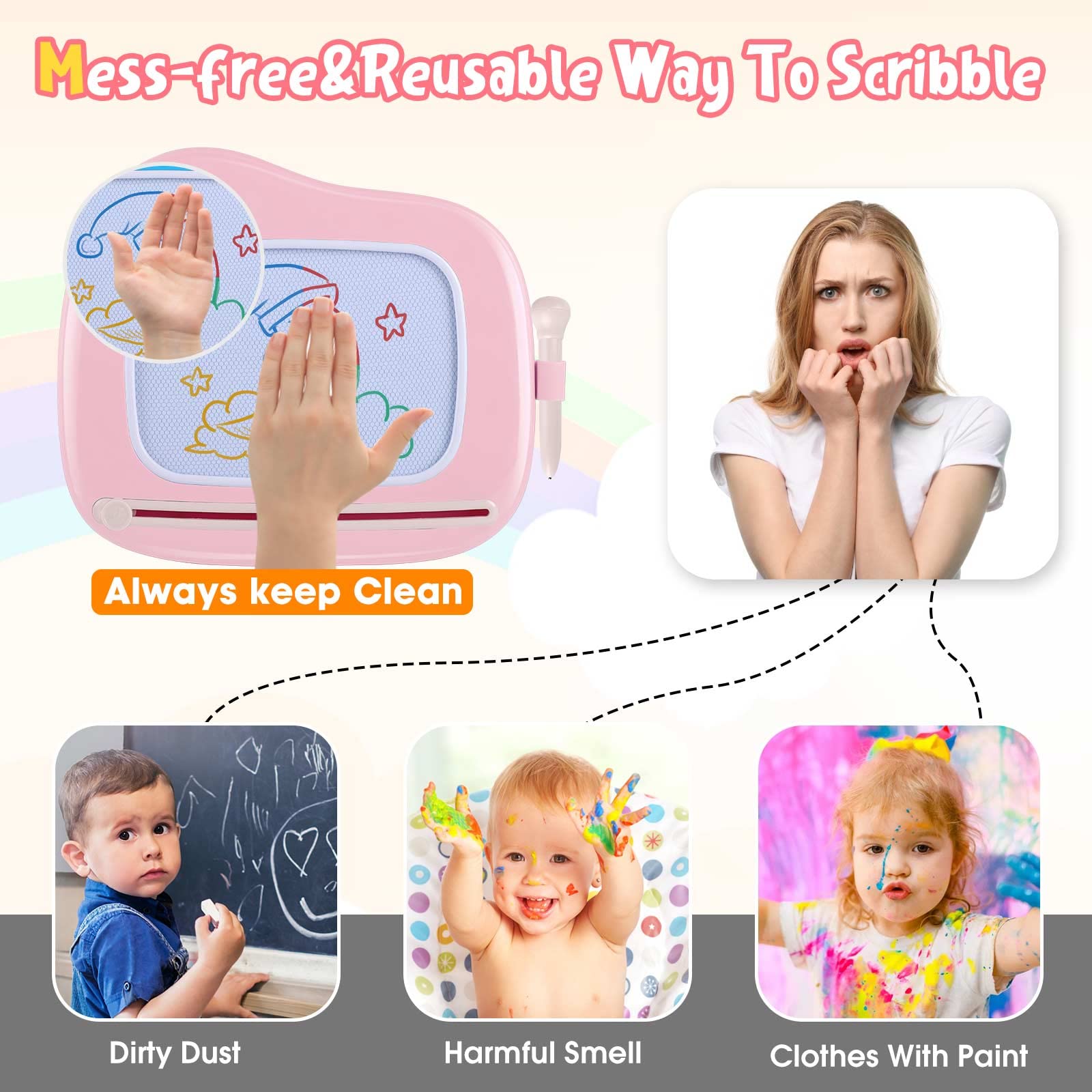 Smasiagon Magnetic Drawing Board for Kids, Toddler Toys for 1-2 Year Old Girl, Portable Doodle