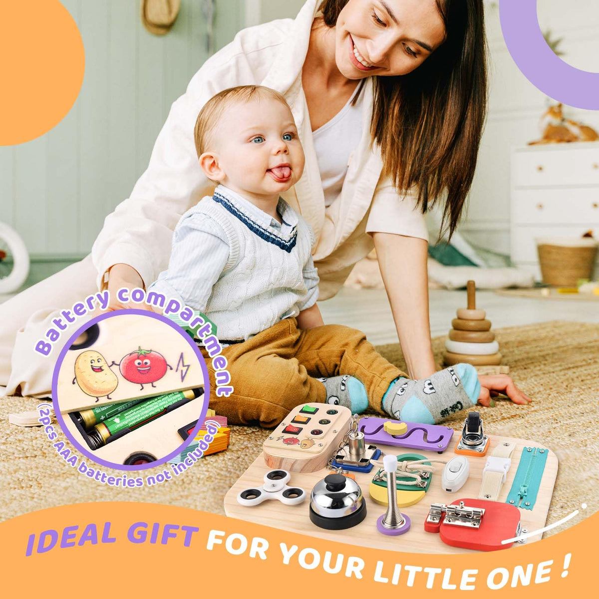 Potatomato Montessori Busy Board - Wooden Sensory Toys for Toddlers -Activity Board Toys for Fine