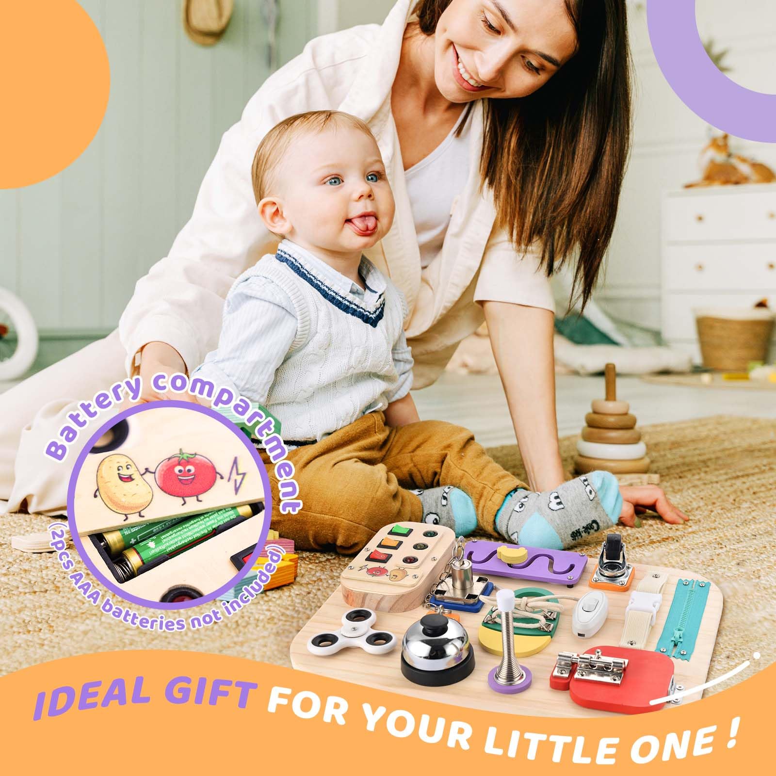 Potatomato Montessori Busy Board - Wooden Sensory Toys for Toddlers -Activity Board Toys for Fine