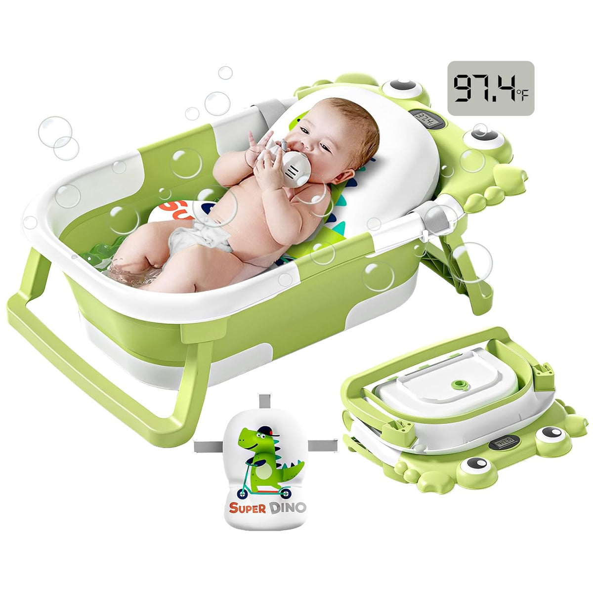 Collapsible Baby Bathtub for Newborns to Toddler with Real-time Temp Monitor & Floating