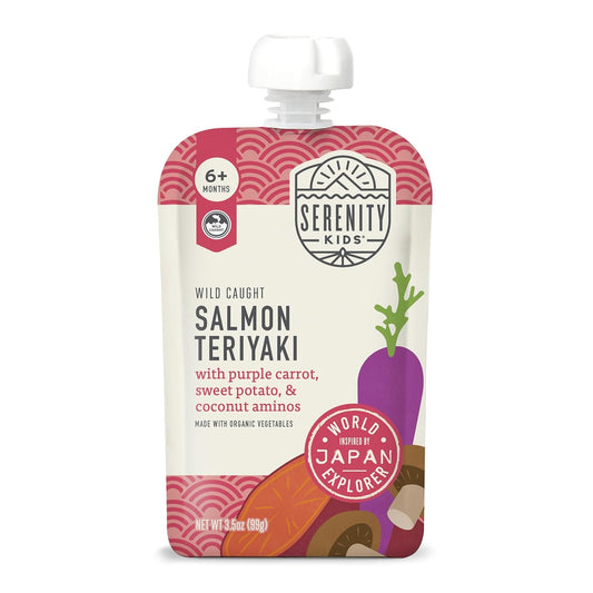 Serenity Kids 6+ Months Salmon Teriyaki Organic Baby Food Pouches - Ethically Sourced Salmon &