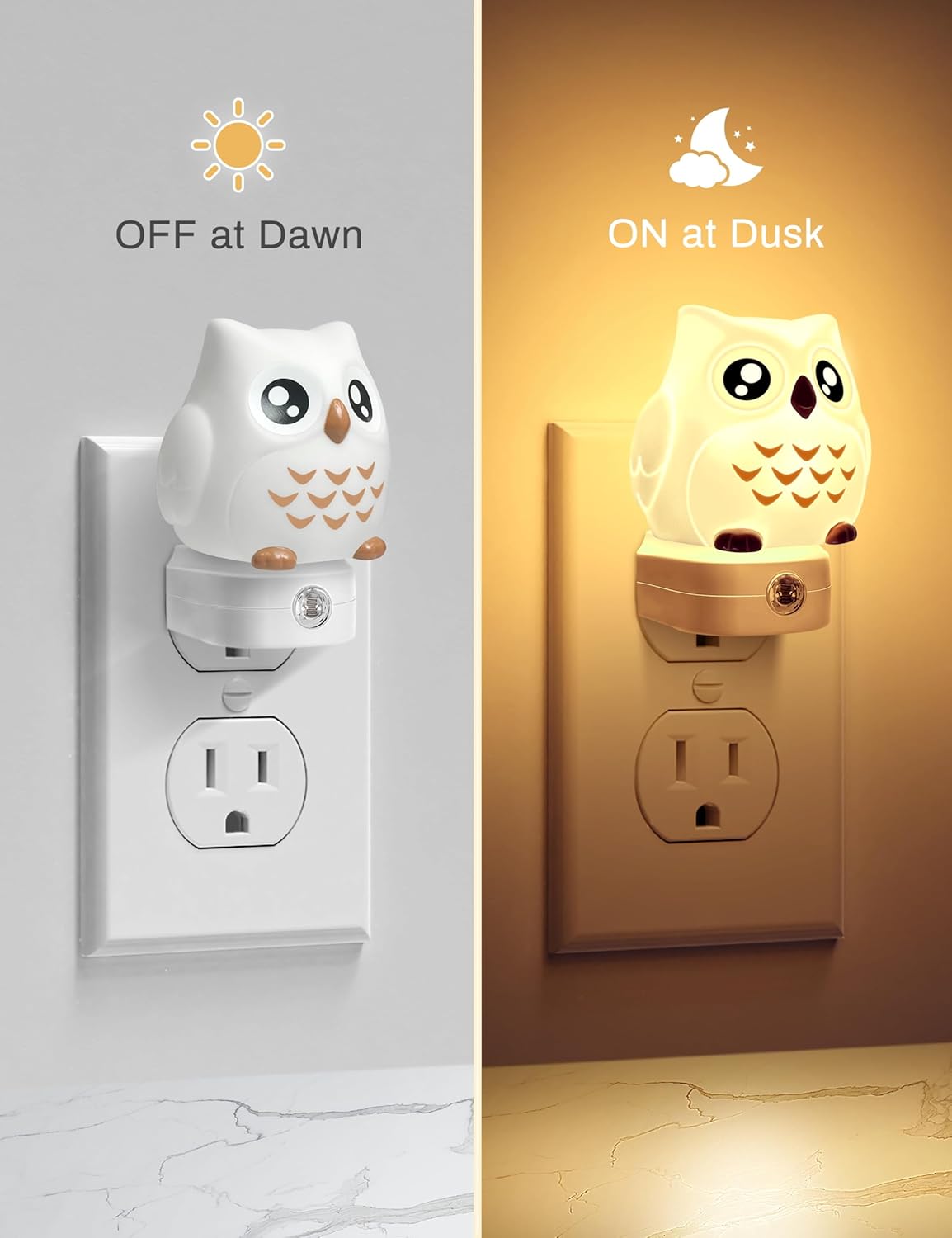 Owl Night Lights Plug Into Wall, Cute Night Light for Kids, 8-Color LED Night Light with Dusk to