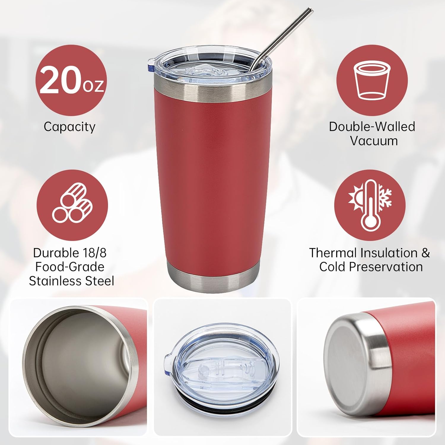 IEOVIEE 32 Pack 20oz Stainless Steel Bulk Tumblers with Lids and Straws Double Wall Insulated
