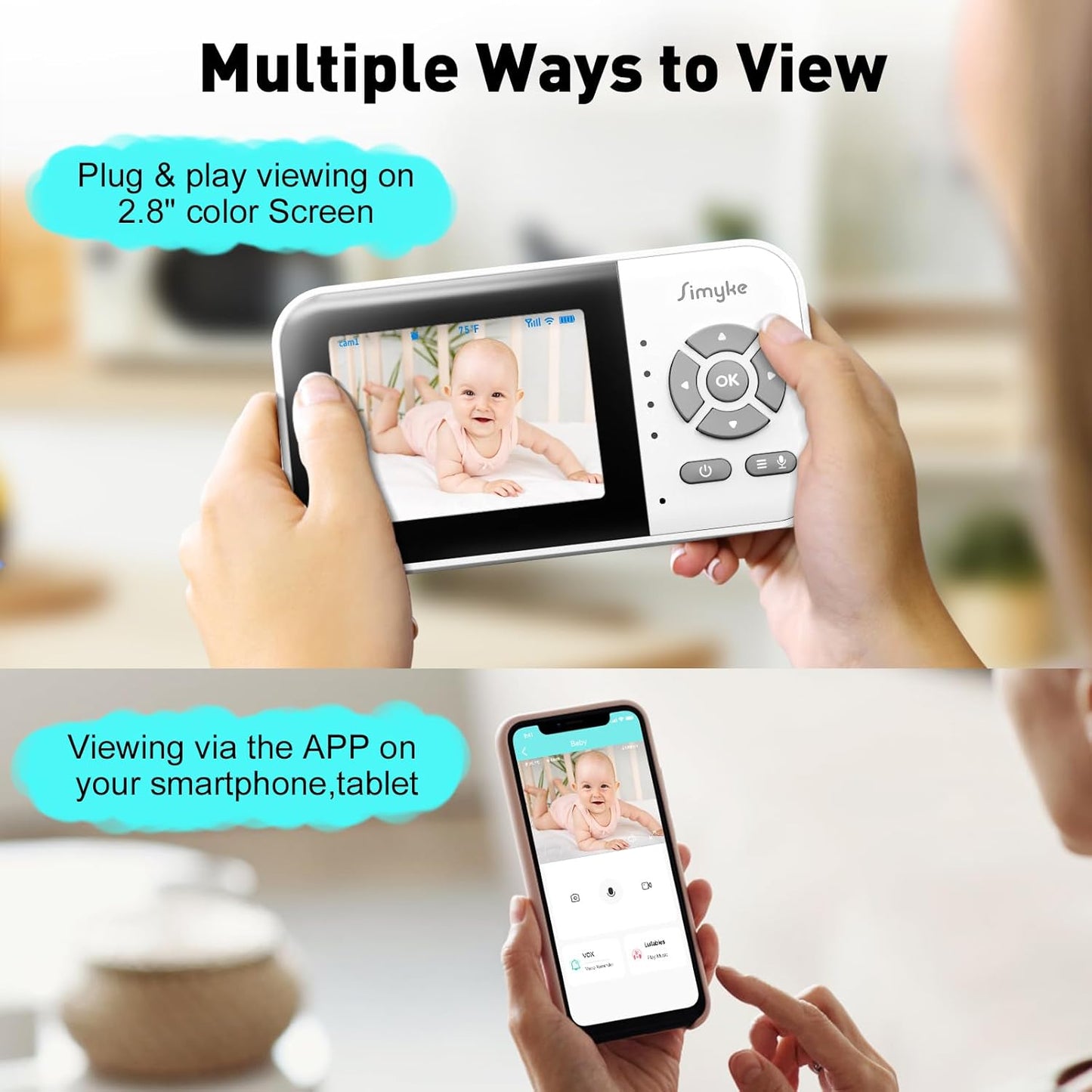Upgrade Video Baby Monitor,WiFi Baby Camera,2.8" Display and App Control,1200ft Long Range,2 Way