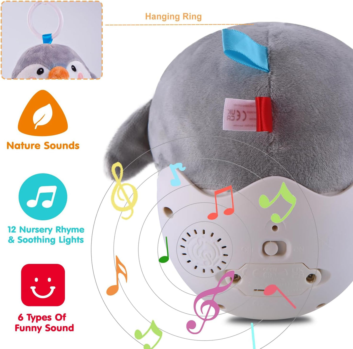 Infant Toys 0-3-6-12 Months Shower Gifts, Plush Cute Stuffed Animal Penguin Musical Baby Tummy Toys