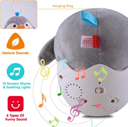 Infant Toys 0-3-6-12 Months Shower Gifts, Plush Cute Stuffed Animal Penguin Musical Baby Tummy Toys