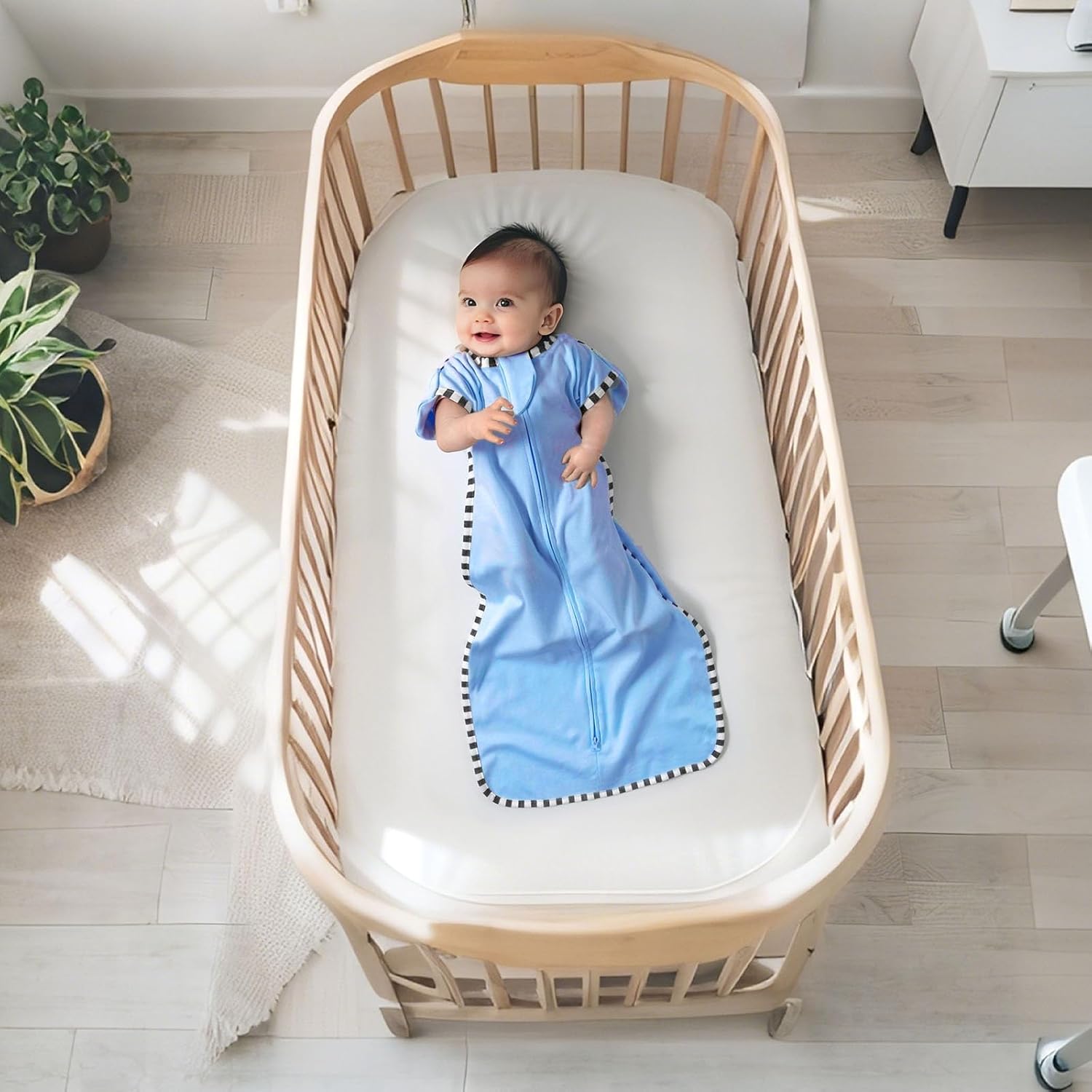 Transition Swaddle, 2 Pack 100% Cotton Baby Sleep Sack, 2-Way Zipper Infant Arm Up Swaddle for
