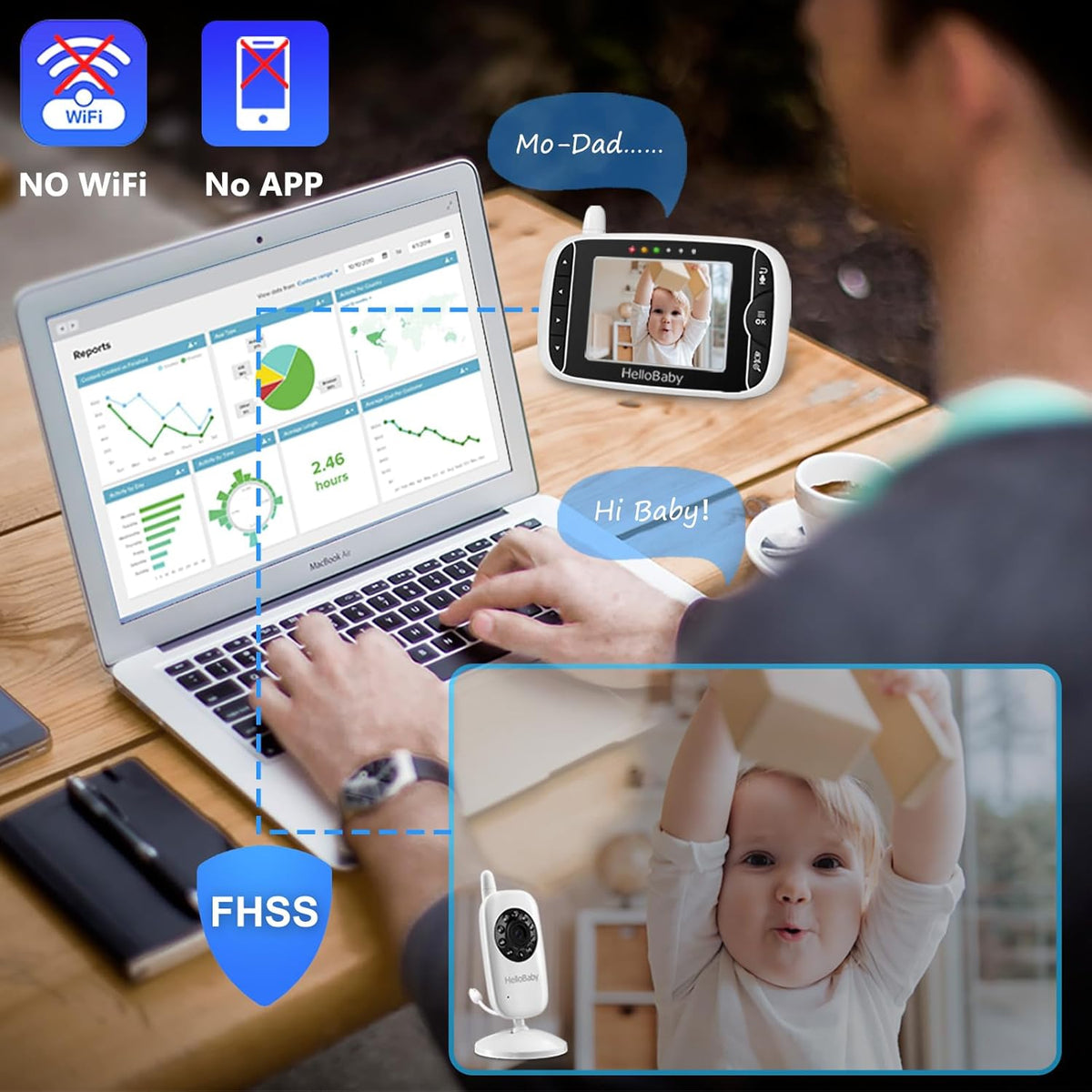 Video Baby Monitor with Camera and Audio, 3.2Inch LCD Display, Infrared Night Vision, Two-Way Audio