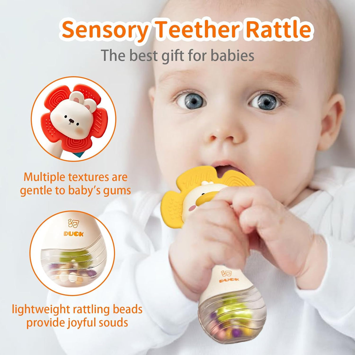 weirtoya 2 PCS Baby Rattles Teething Toys 3-6 Month, Baby Toys for 0-6 Months Infant Toy Sensory