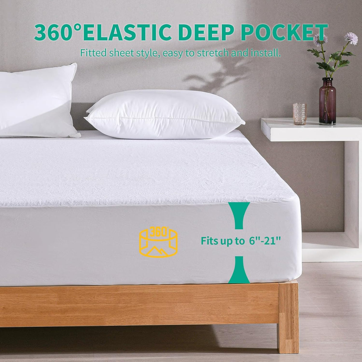 LAVANCE Premium Cotton Terry Mattress Protector – Queen Size, Waterproof Soft Noiseless Dirt-Proof