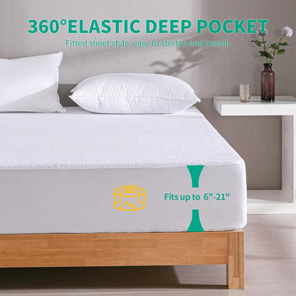 LAVANCE Premium Cotton Terry Mattress Protector – Queen Size, Waterproof Soft Noiseless Dirt-Proof