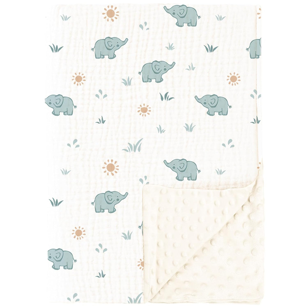 Konssy Baby Blankets for Unisex Boys Girls, Super Soft Nursery Minky Blankets with Muslin Cotton