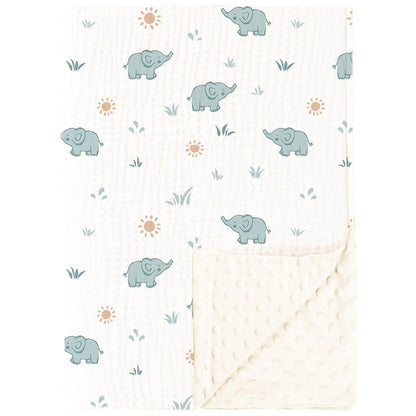 Konssy Baby Blankets for Unisex Boys Girls, Super Soft Nursery Minky Blankets with Muslin Cotton