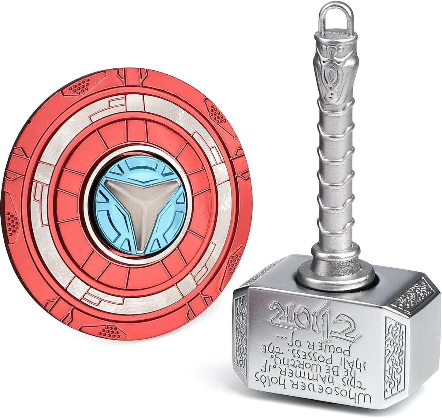 Thor's Hammer Fidget Spinner Toy, Metal 2 in 1 Mjolnir Hammer for Kids Adults, Shield Keychain