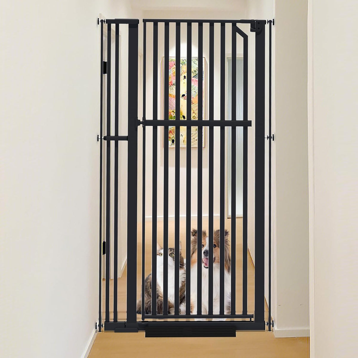 Glaf Extra Tall Pet Gate 63" Pressure Mounted Cat Door Safety Metal Cat Gate Adjustable Width Dog