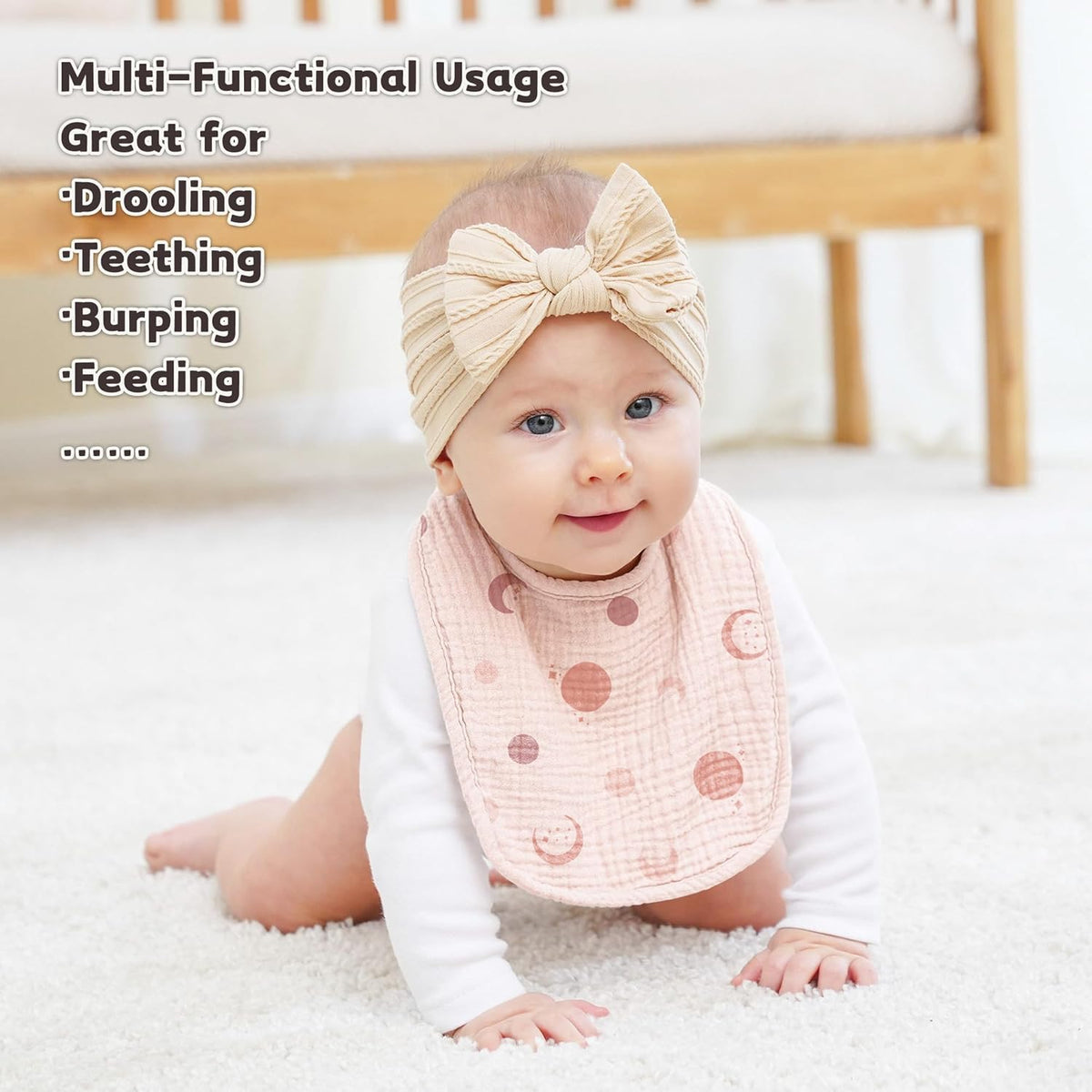 Susurration Muslin Baby Bibs 8 Pack Bandana Drool Bibs, Soft Square Adjustable Baby Drooling Bibs
