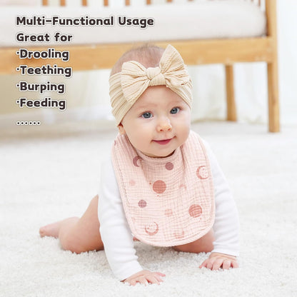 Susurration Muslin Baby Bibs 8 Pack Bandana Drool Bibs, Soft Square Adjustable Baby Drooling Bibs