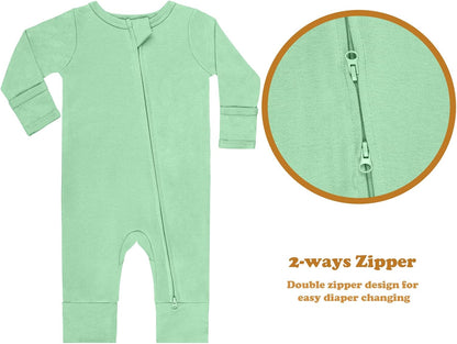 GUISBY Long Sleeve Cotton Pajamas Footless Baby Bodysuits with Zipper and Mittens 3-Pack for Boys