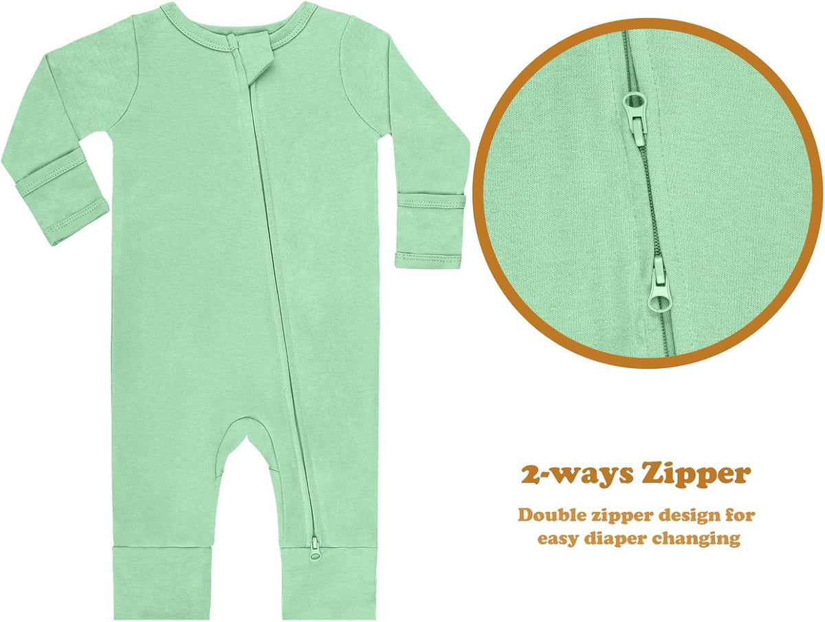 GUISBY Long Sleeve Cotton Pajamas Footless Baby Bodysuits with Zipper and Mittens 3-Pack for Boys