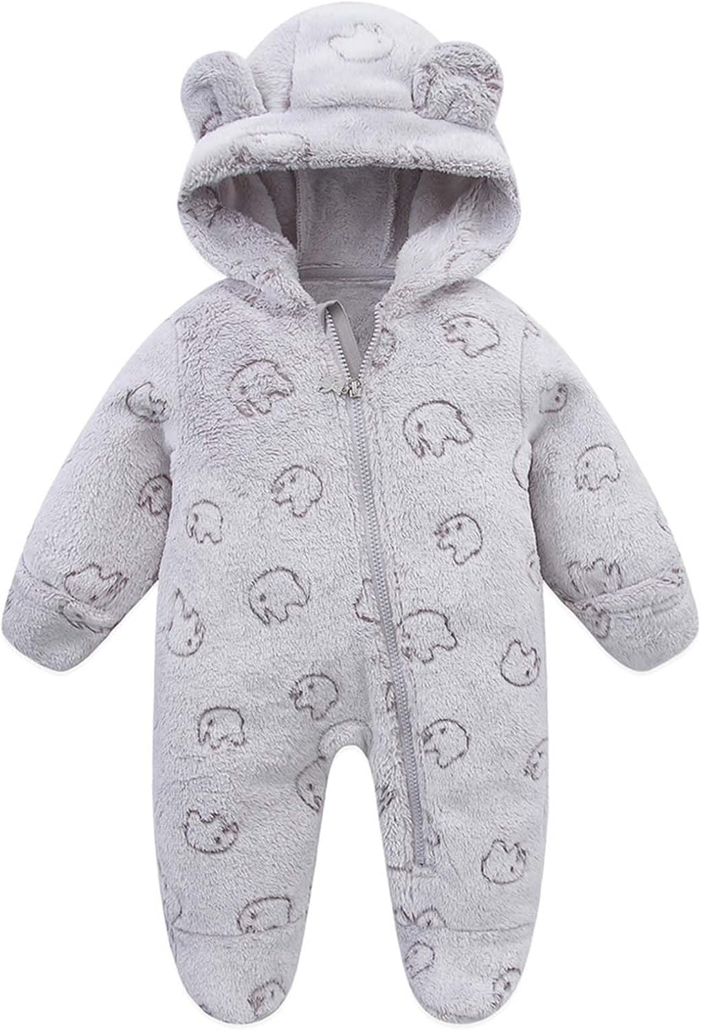 Fairy Baby Newborn Baby Bear Onesie Thin Fleece Footie Romper Snowsuit Hooded Jumpsuit Bodysuit