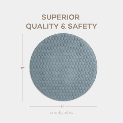 Comfy Cubs Round Kids Play Mat - Large 60 inches Soft Quilted Baby Floor Mat with Non-Slip Bottom
