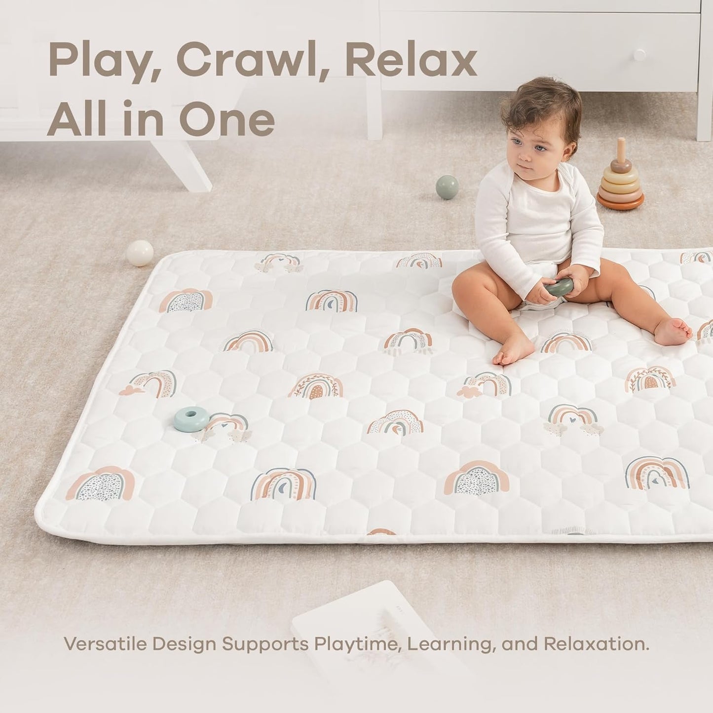 Comfy Cubs Rectangle Kids Play Mat - Small 36 x 60 inches Soft Quilted Baby Floor Mat with Non-Slip