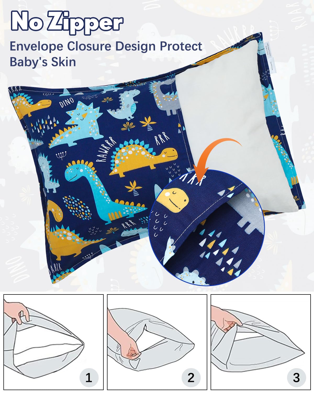ALVABABY Toddler Pillowcases 2 Pack Organic Cotton Kids Pillow Cover Fit 13"x 18" or 12"x18"