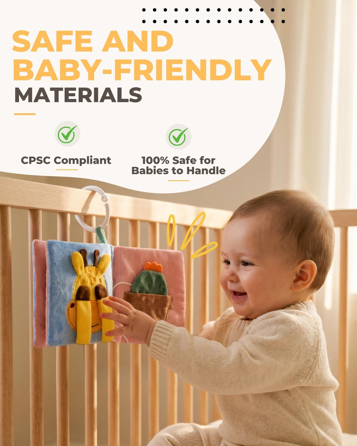 Toodly Soft Baby Book with Mirror - Crinkle Cloth Sensory Book, 0-18 Months
