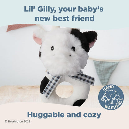 Bearington Collection Lil' Gilly 5.5 in Cow Baby Rattle - Baby - Plush Rattles Gift for Newborn