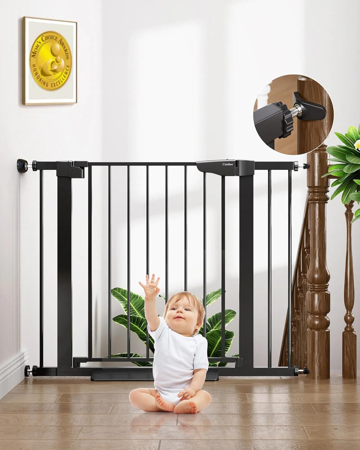 Cumbor 29.7-40.6" Baby Gate for Stairs, Baby Essential Safety Gate, Mom's Choice Awards Winner-Dog