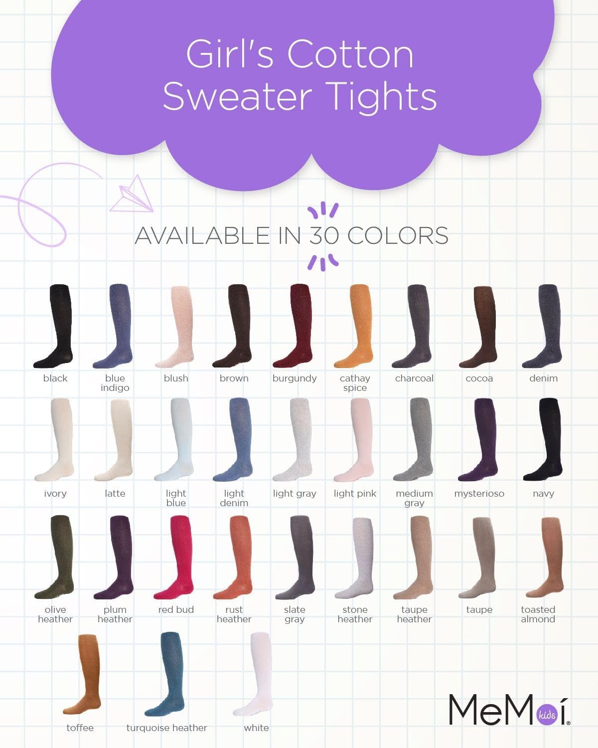 MeMoi Soft Pima Cotton Tights for Girls, Soft and Lightweight Opaque Tights for girls - Sizes 8 to