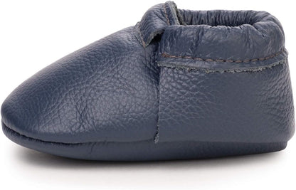 BirdRock Baby Fringeless Moccasins - Genuine Leather Boys and Girls Shoes for Newborns, Infants