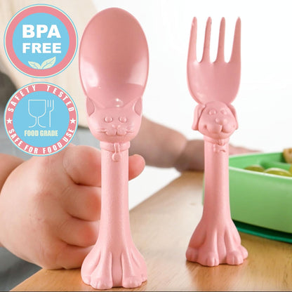 Made in USA Spoon la la Toddler Utensils Set (2 Pack) & Board Book - Spoon & Fork for Kids