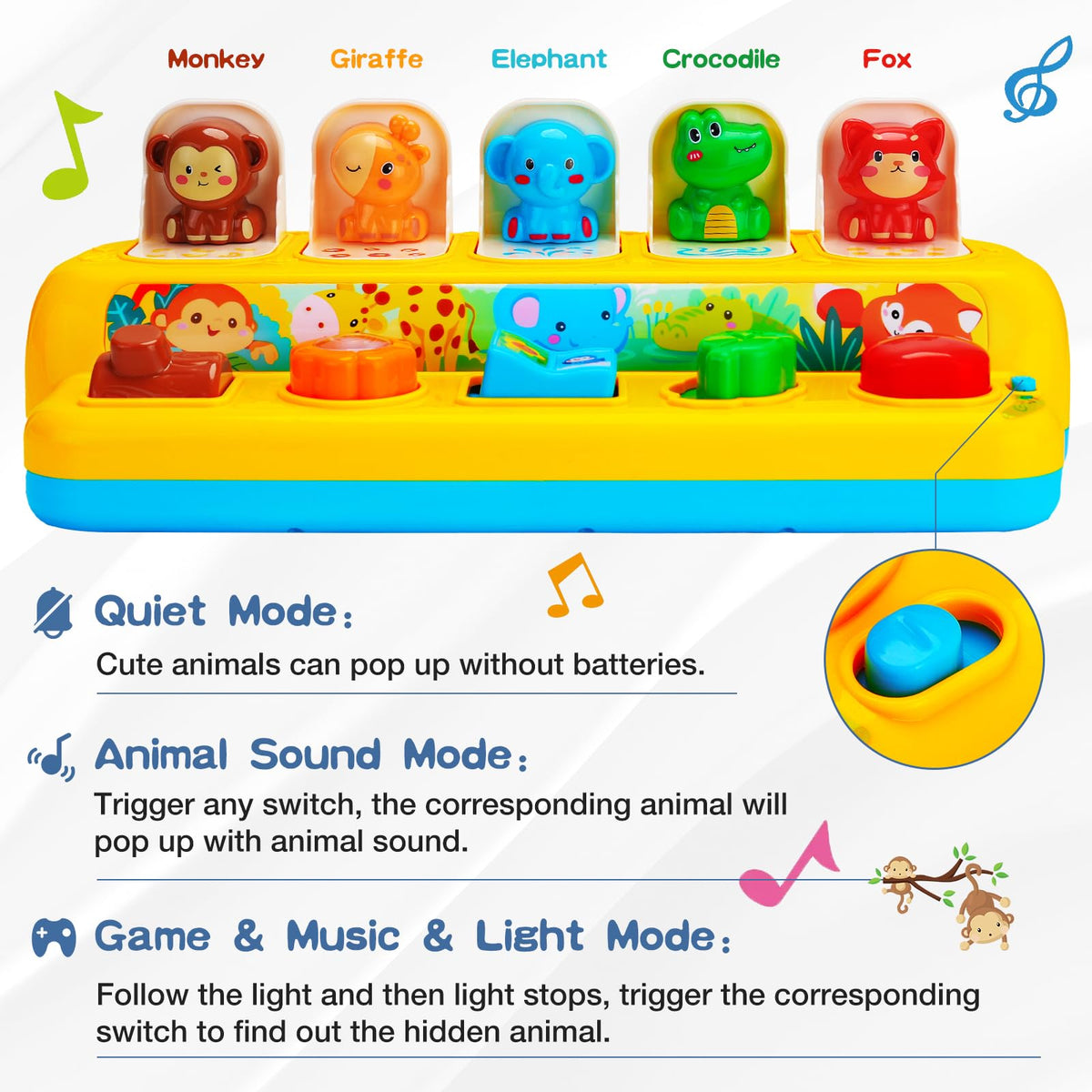 Baby Pop Up Toys with Music & Light Montessori Toys for 1 Year Old Boy Girl