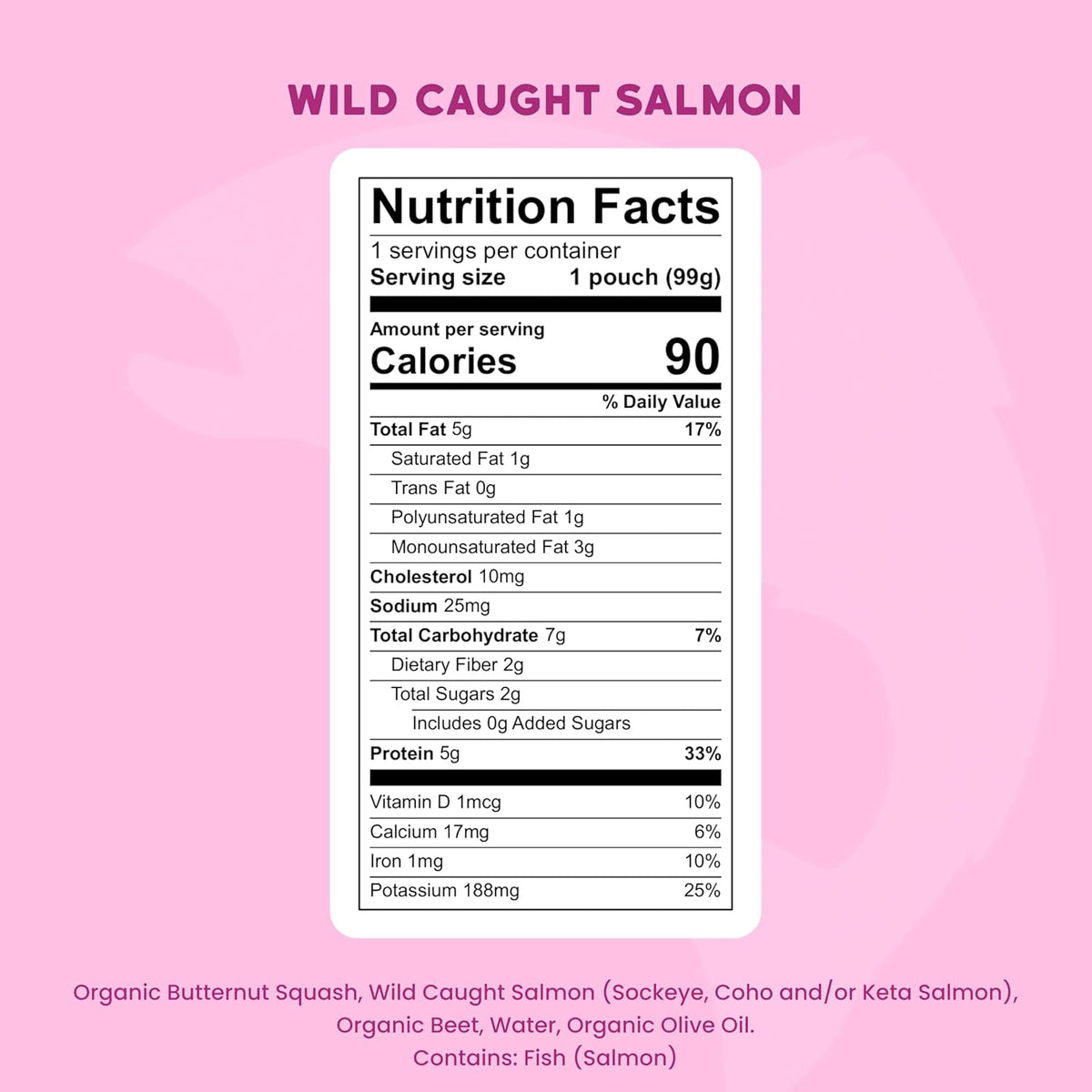 Serenity Kids 6+ Month Salmon Baby Food Pouches - BPA-Free Wild Caught Salmon & Organic Butternut