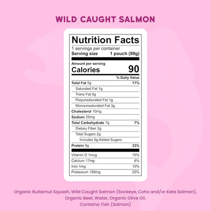 Serenity Kids 6+ Month Salmon Baby Food Pouches - BPA-Free Wild Caught Salmon & Organic Butternut
