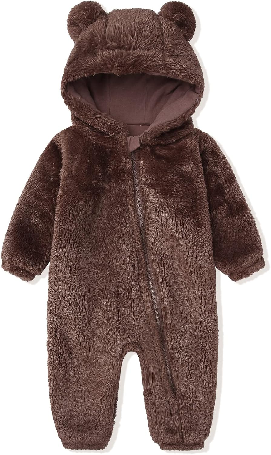 Newborn Baby Snowsuit Fleece Lined Onesie Outfits Warm Hooded Romper for Infant