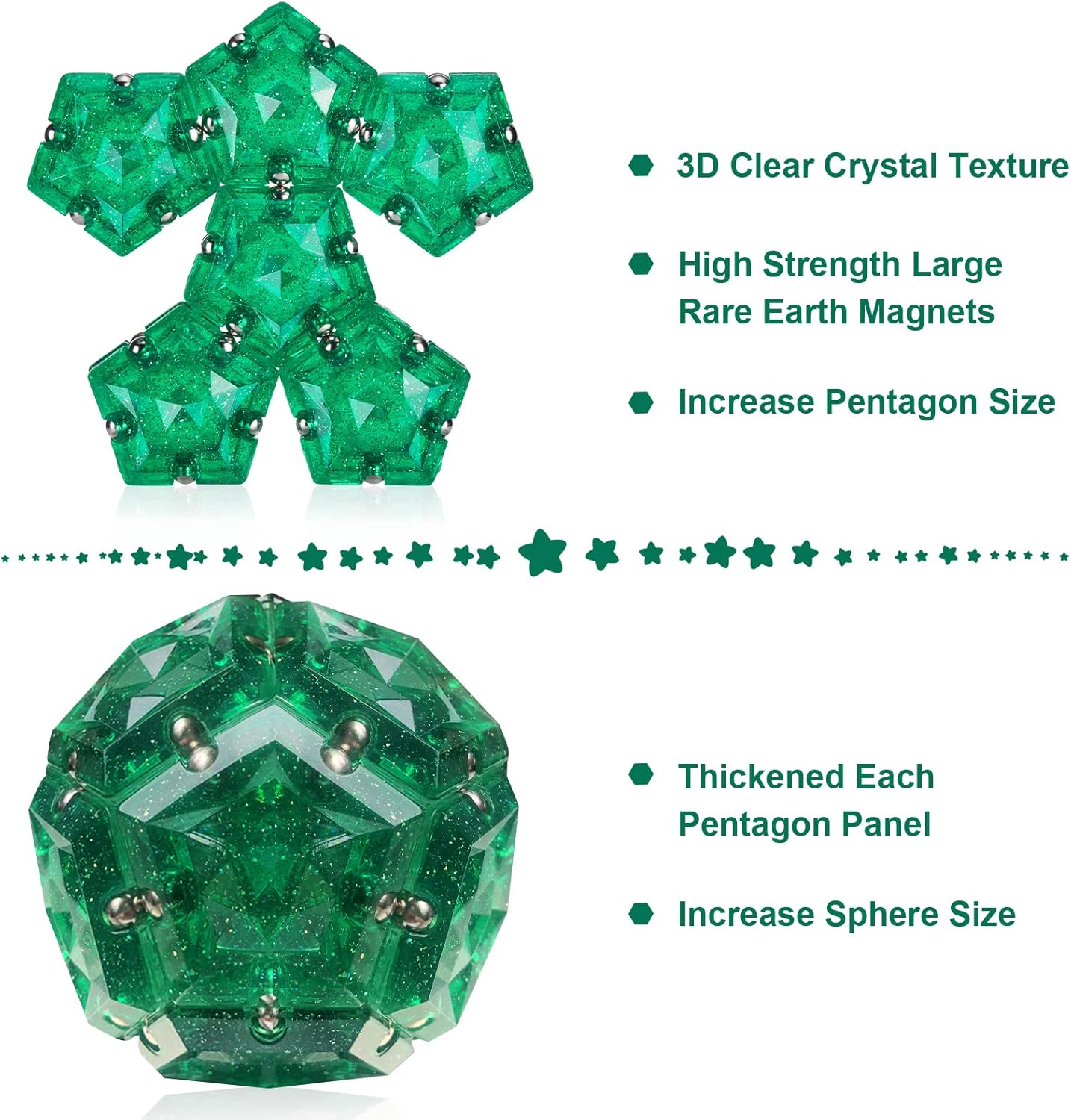 Magnetic Fidget Sphere Magnets Balls - Crystal Green Holographic Glitter - Magnet Fidgets Toy - 12